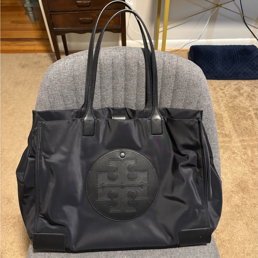 Tory Burch Black Nylon Tote with Logo Patch